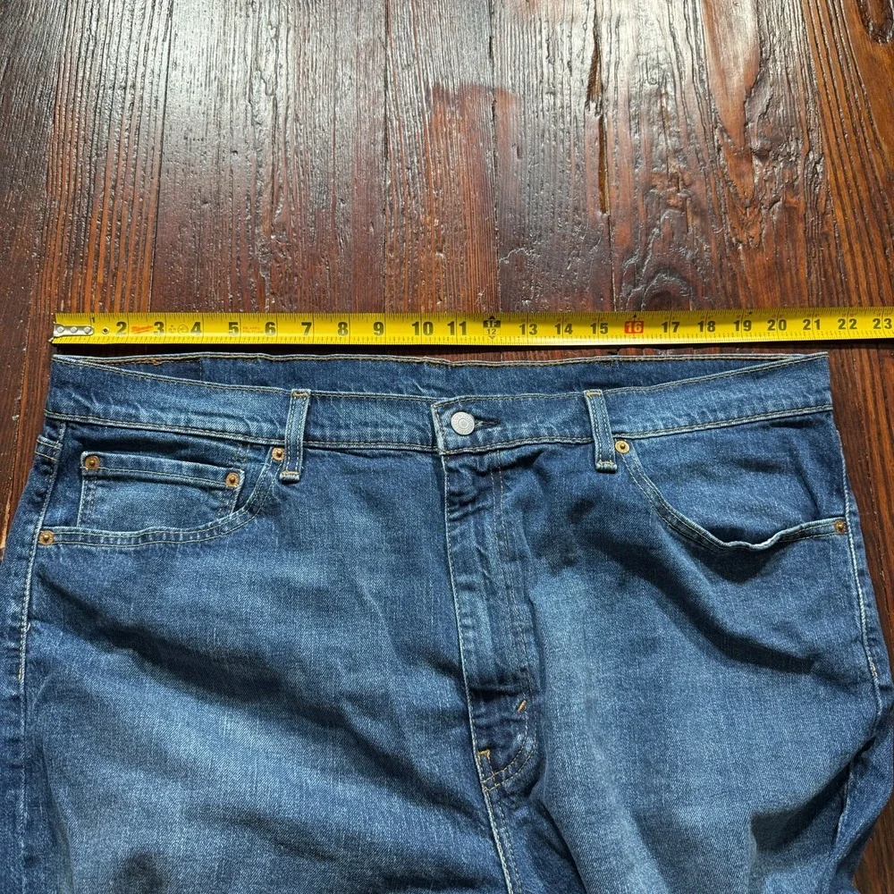 Levis 505 Jeans Mens 42x32 Blue Straight Leg Stretch Faded Whiskers Cowboy Biker